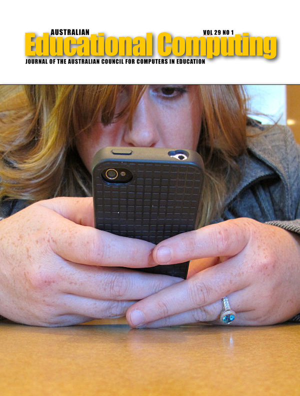 Australian Educational Computing 2014 Volume 28 Number 1 Cover image of a mobile phone use